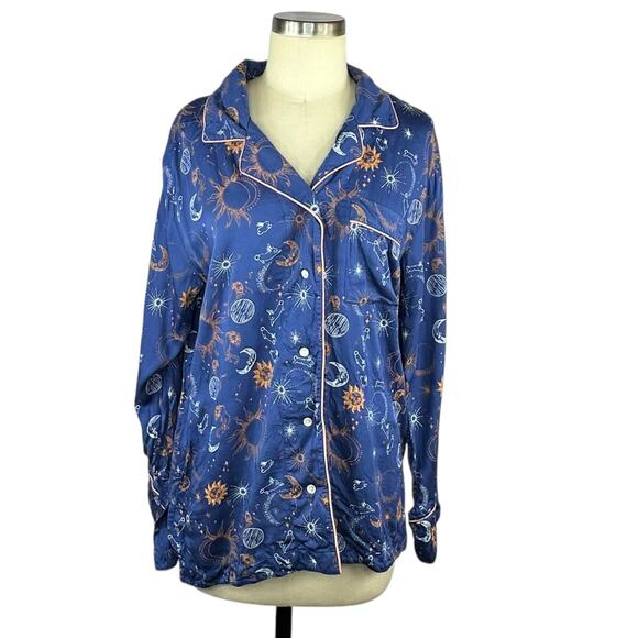 ROLLER RABBIT Magic Hour Blue Galaxy Moon Pajama Sleep Top Women's Size Medium - Picture 1 of 7